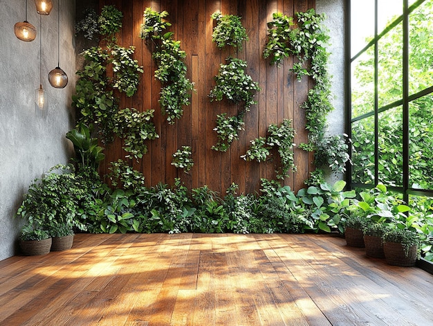 Photo modern living space with lush green wall