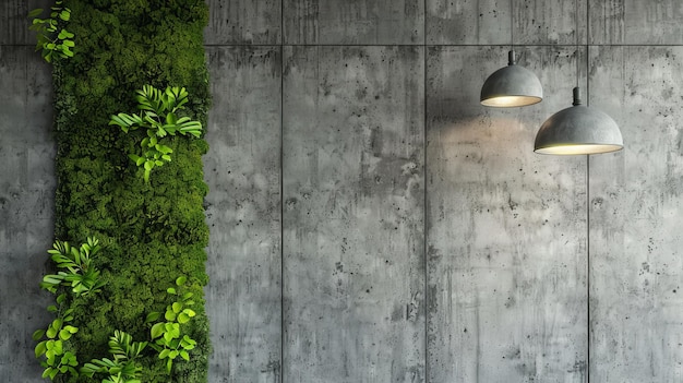 Photo modern living wall vertical garden with concrete background and contemporary pendant lights