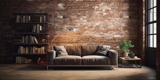 Modern Loft Apartment Interior Design with Vintage Brick Wall and Stylish Sofa