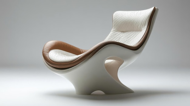 Modern lounge chair with interesting design white background side view made of leather or fabric