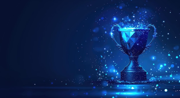 Modern Low Poly Trophy with Glowing Highlights copy space