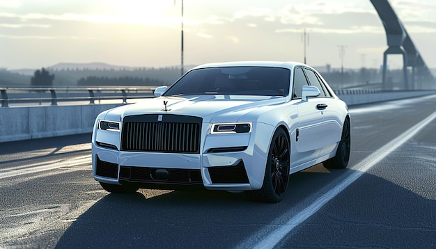 Modern luxurious car parked on the highway