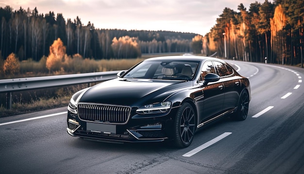 Modern luxurious car parked on the highway