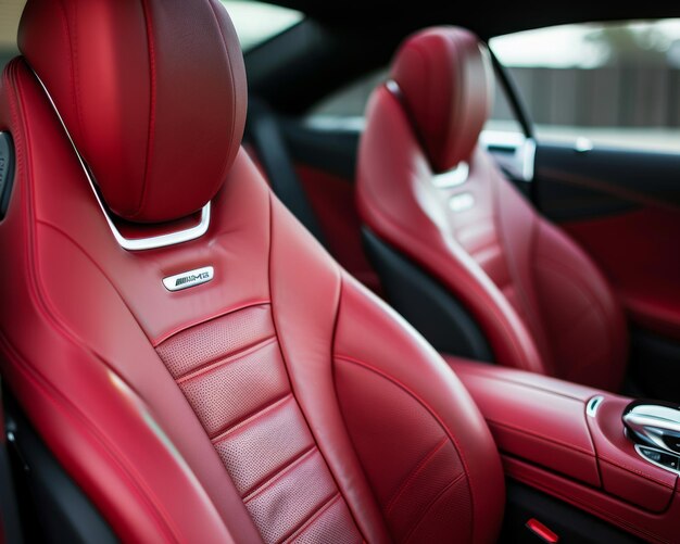 Modern luxury car red leather back passenger seats with sleek design showcasing opulence and style