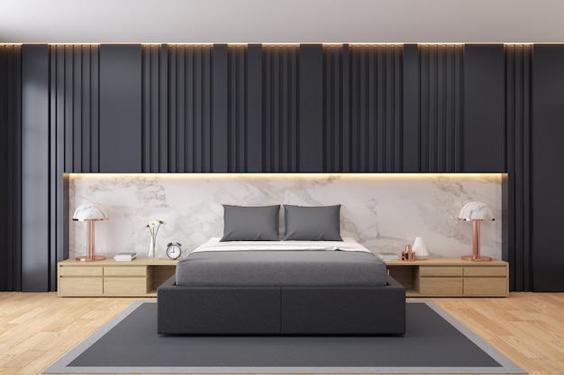 Modern luxury dark Bedroom interior 