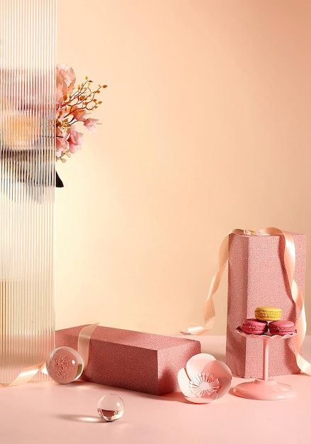 Modern luxury gift style pink background 3d rendering