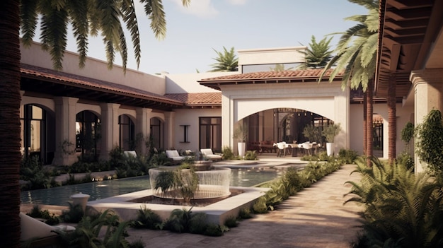 A modern luxury home exterior design with a Mediterraneaninspired aesthetic