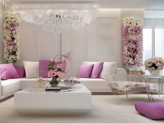 Modern luxury home interior design with elegant flower decoration indoors