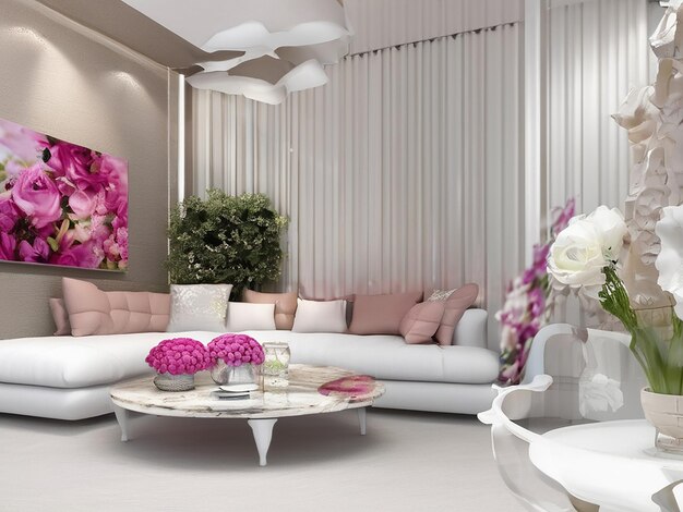 Modern luxury home interior design with elegant flower decoration indoors