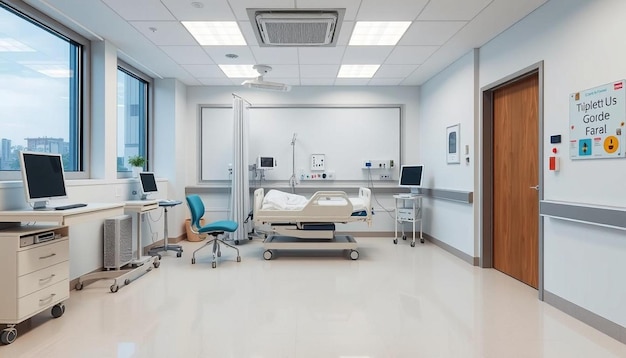 Modern Luxury Hospital Room Interior With Empty Bed