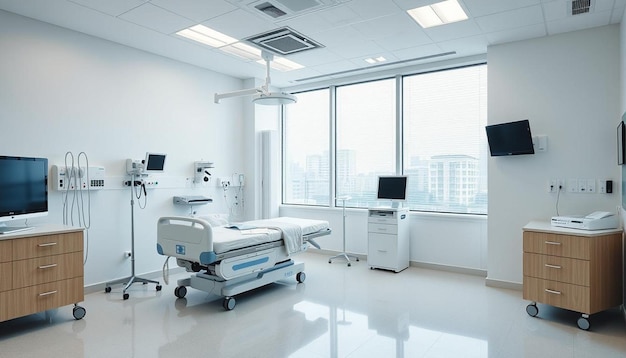 Photo modern luxury hospital room interior with empty bed