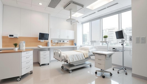 Photo modern luxury hospital room interior with empty bed