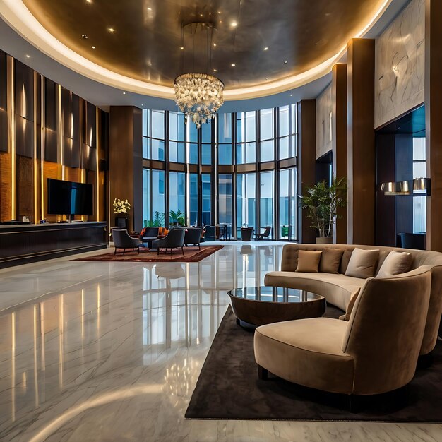 Modern luxury hotel and office reception and lounge with meeting room