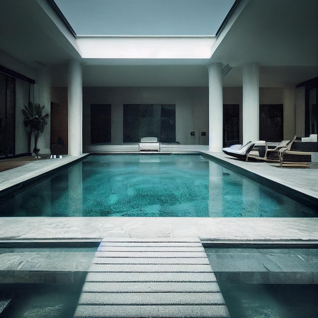 modern luxury house with interior swimming pool