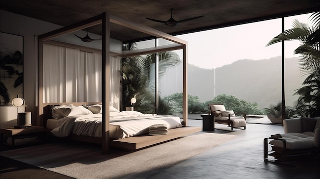 Modern luxury light bedroom in tropical style ai generated