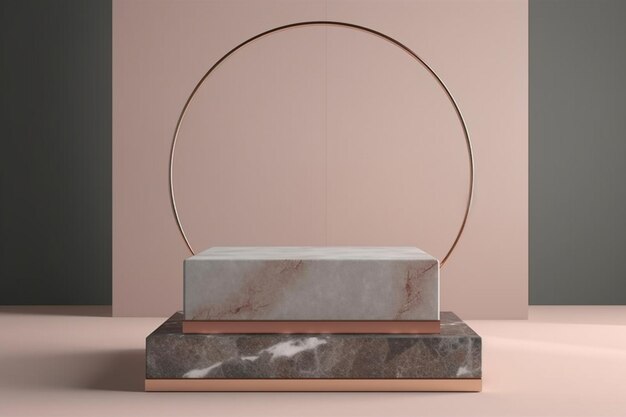 Photo modern luxury marble and pink gold geometric presentation podium platform