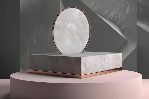 Modern Luxury Marble And Pink Gold Geometric Presentation Podium Platform