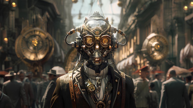 a modern man dressed in a steampunk outfit walking down a street img ID sfjVV