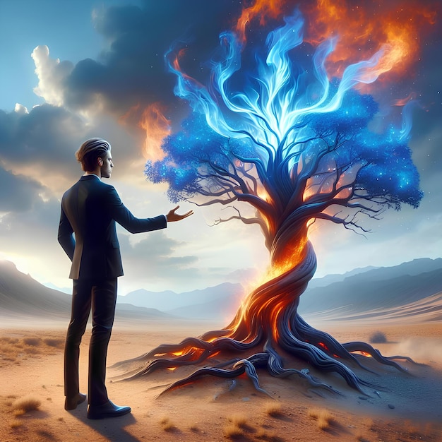 modern man talking to the burning bush