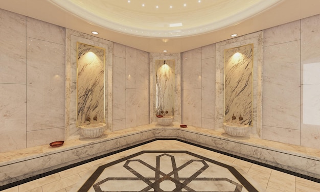 Modern marble Turkish bath 3D design and rendering