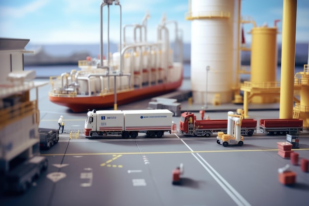 Photo a modern marine cargo terminal with a tanker miniature macro toy 3d 32k uhd focus in the frame ar 12885 v 52 job id 1d904aabf86943769c353e50950861d6