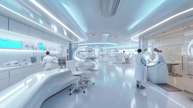 Modern Medical Clinic Interior With White Walls And Curved Furniture