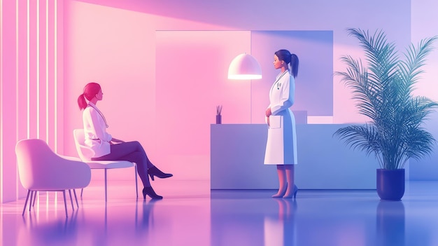 Photo modern medical consultation female doctors in futuristic clinic with gradient lighting