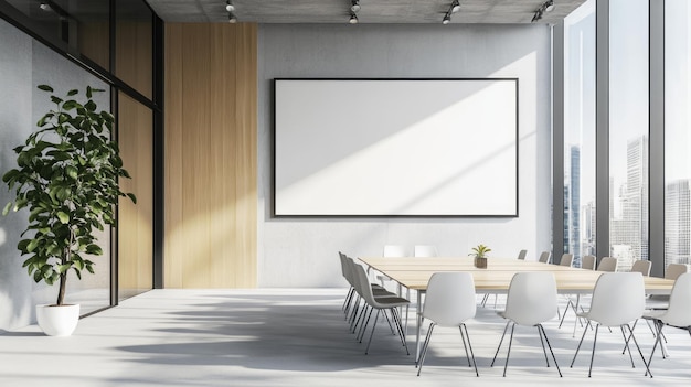 Modern Meeting Room with City Views and a Blank Canvas