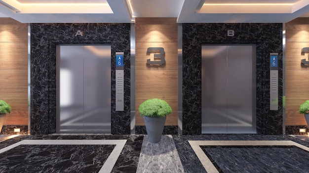 Modern metal elevator design idea 3d rendering