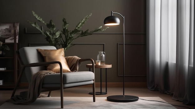 Modern metal floor lamp with adjustable arms AI generated