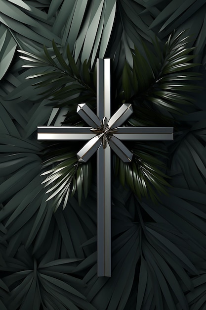 Modern Metal Sacred Cross and Preserved Palm Fronds Decorati Cross Palm Sunday Photo Christian Art