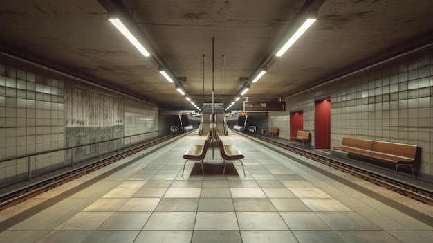 Photo modern metro station with elderly seating areas and supportive railings for comfort and accessibility