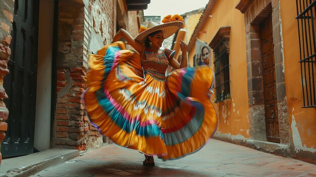 Photo modern mexican woman dancing in artistic style