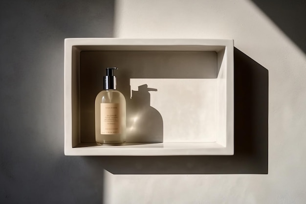 modern minimal gray concrete wall bathroom in dappled sunlight leaf shadow for luxury