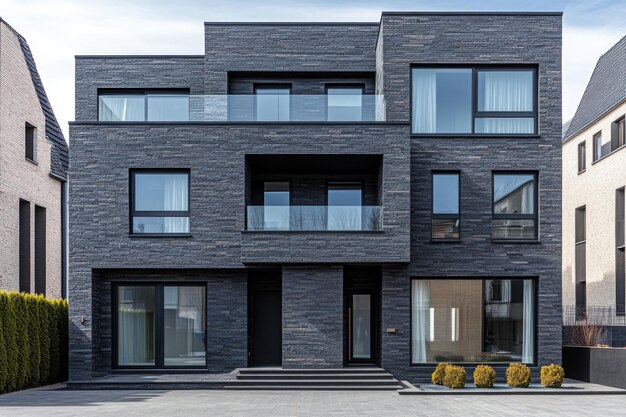 Photo modern minimalist architectural design of dark gray residential building