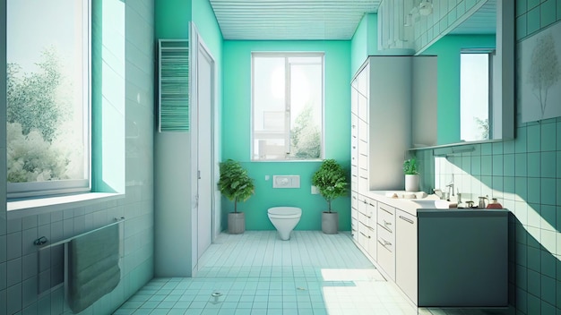 Modern and minimalist bathroom interior concept with natural light from window 3D concept for bathroom interior design and industrial Generative AI