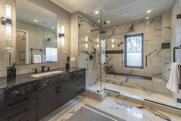 Modern Minimalist Bathroom with Natural Light and Greenery