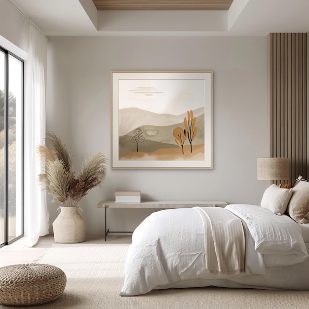 Modern Minimalist Bedroom with Neutral Tones and Natural Elements