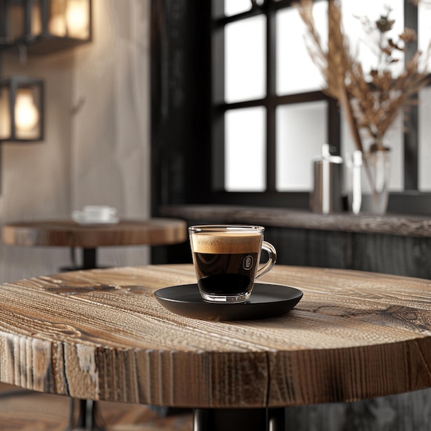 A modern minimalist cafe espresso tonic on wooden table