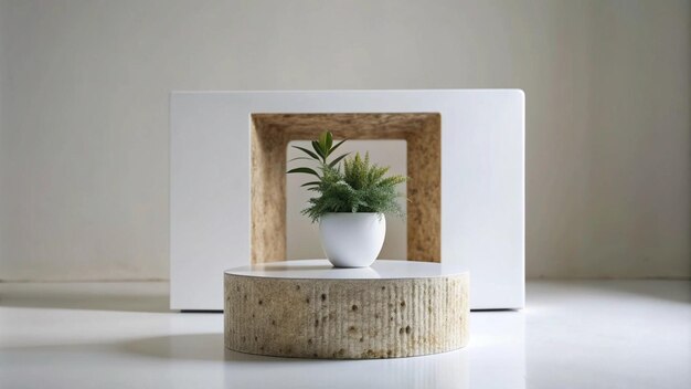 Photo a modern minimalist coffee table with a plant in a white pot