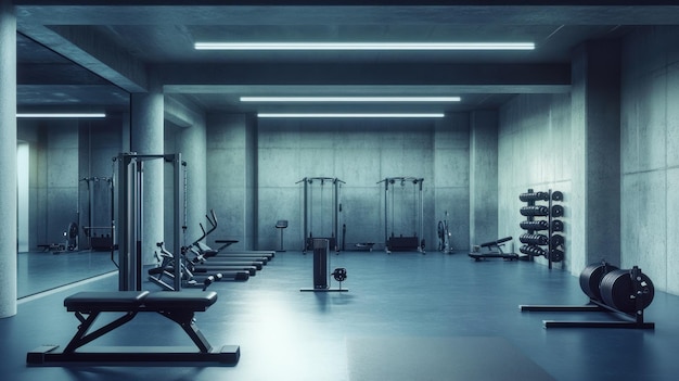 Modern Minimalist Concrete Gym Interior with Equipment