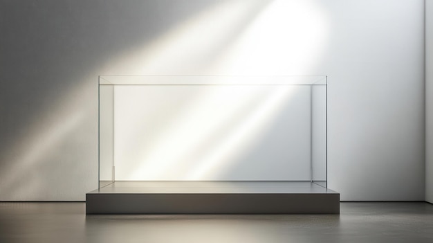 Photo modern minimalist display case illuminated by soft natural light in a serene gallery space