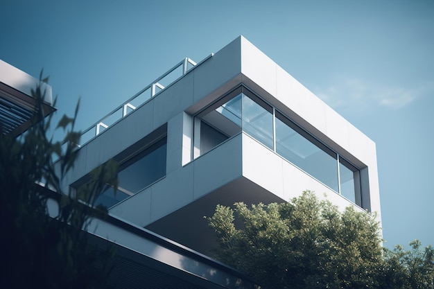 Modern minimalist house exterior closeup balcony and roof Architecture style minimalism Generative AI