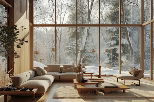 modern minimalist interior cabin with a scandinavian interior