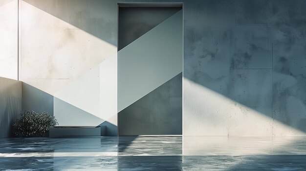 Modern Minimalist Interior with Concrete Wall Geometric Design and Sunlight Shadows on the Floor Bac