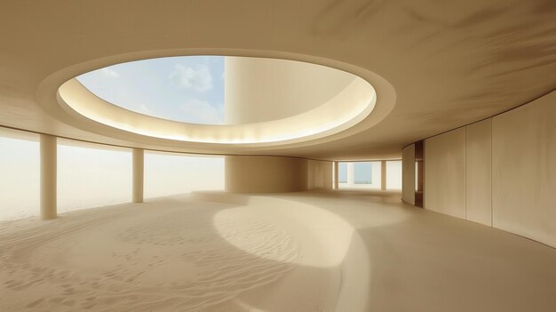 Photo modern minimalist interior with curved walls neutral colors and natural light smooth lines