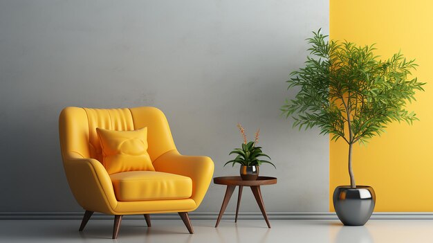 Modern Minimalist Interior with a Yellow Armchair