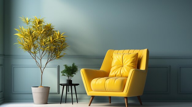 Modern Minimalist Interior with a Yellow Armchair