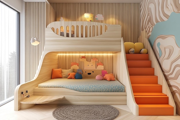 Photo modern minimalist kids bedroom design