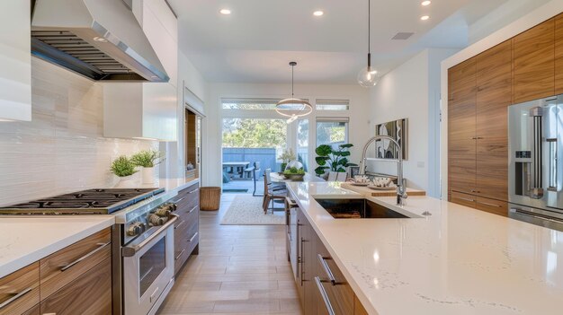 Modern Minimalist Kitchen with White Countertops and a Single Backsplash